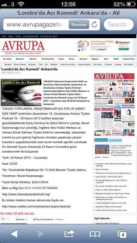 'Bitter Comedy in London' comes to Ankara — press cutting