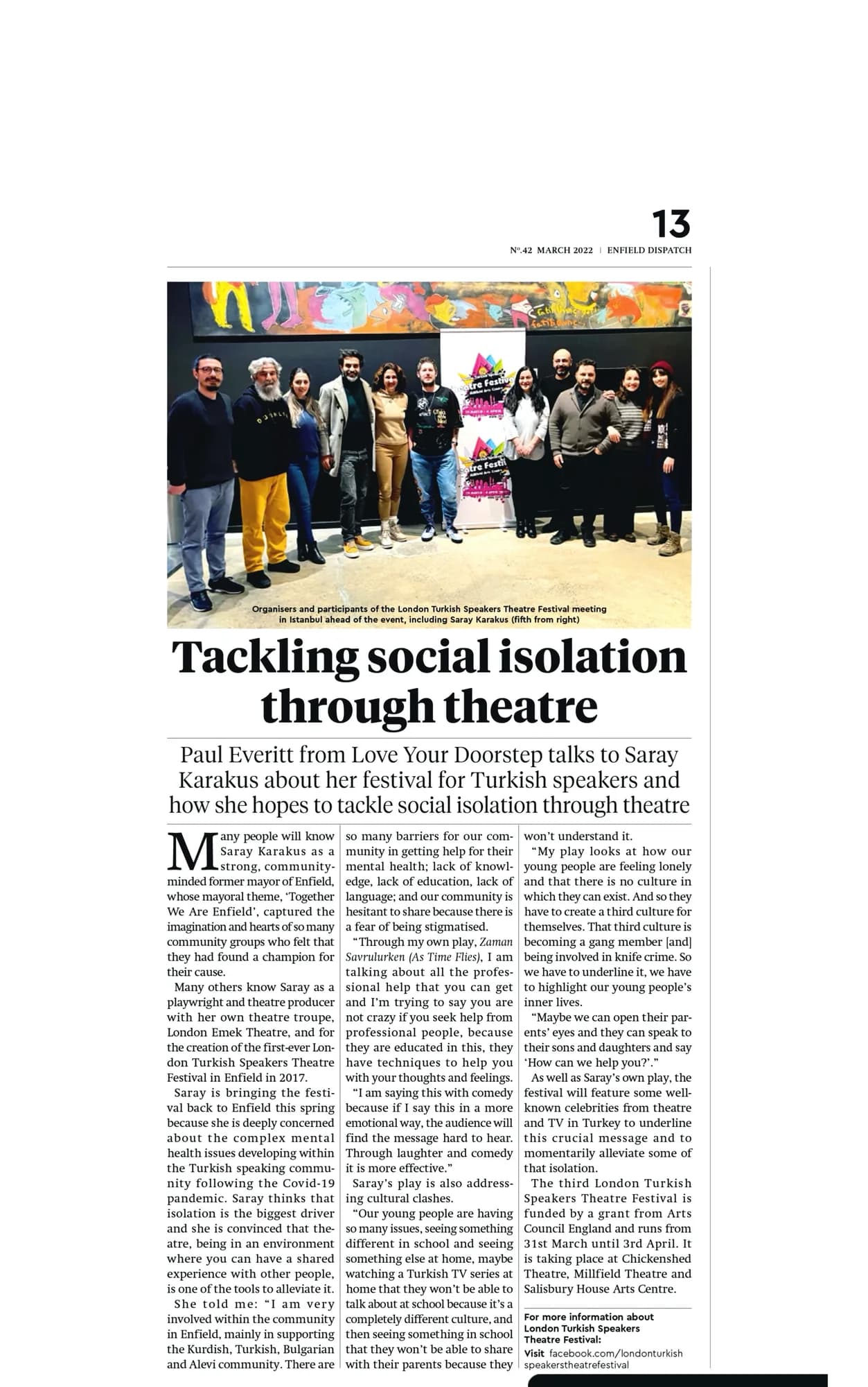 Tackling social isolation through theatre — press cutting