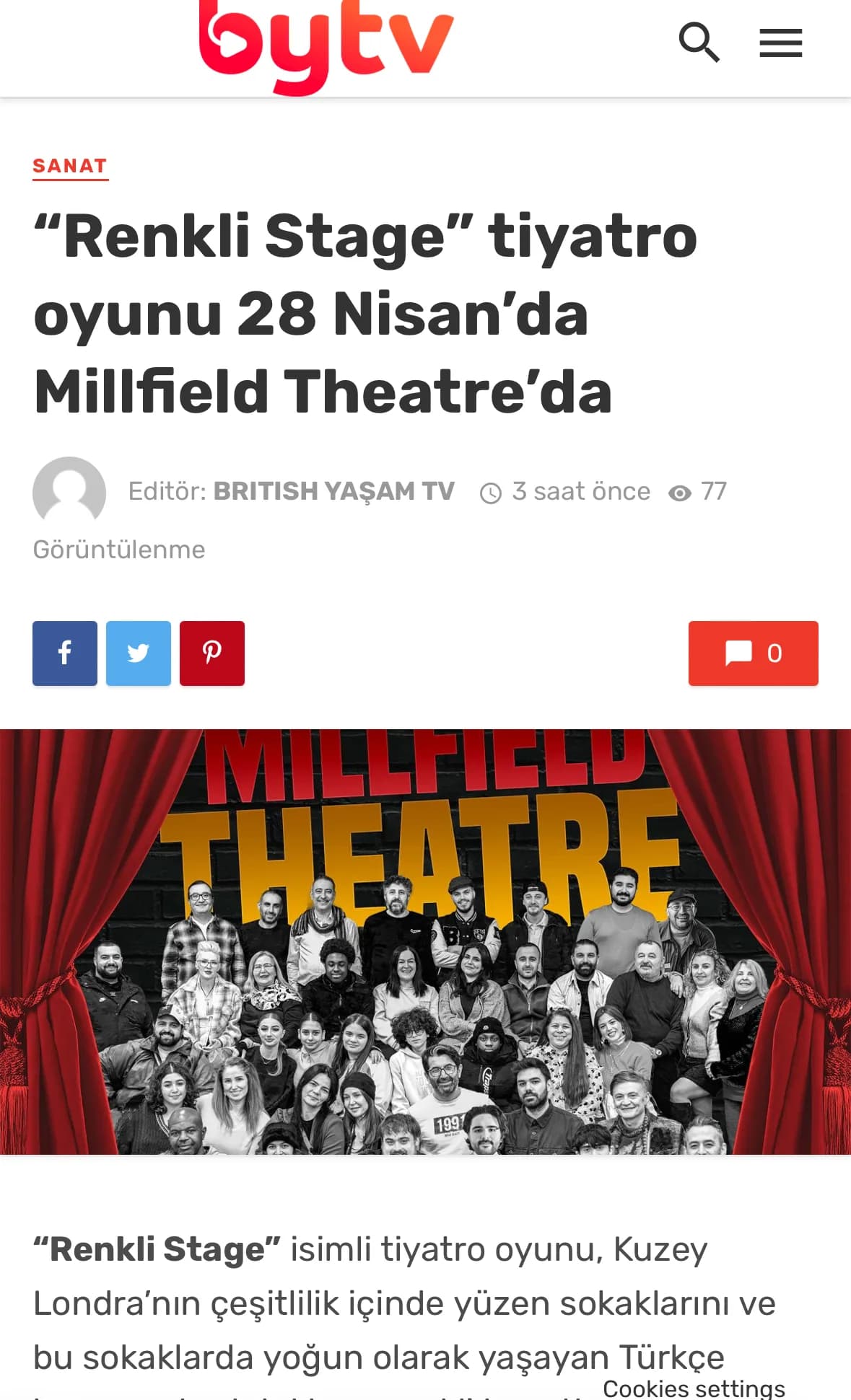 "Colourful Stage" at Millfield Theatre on 28 April — press cutting