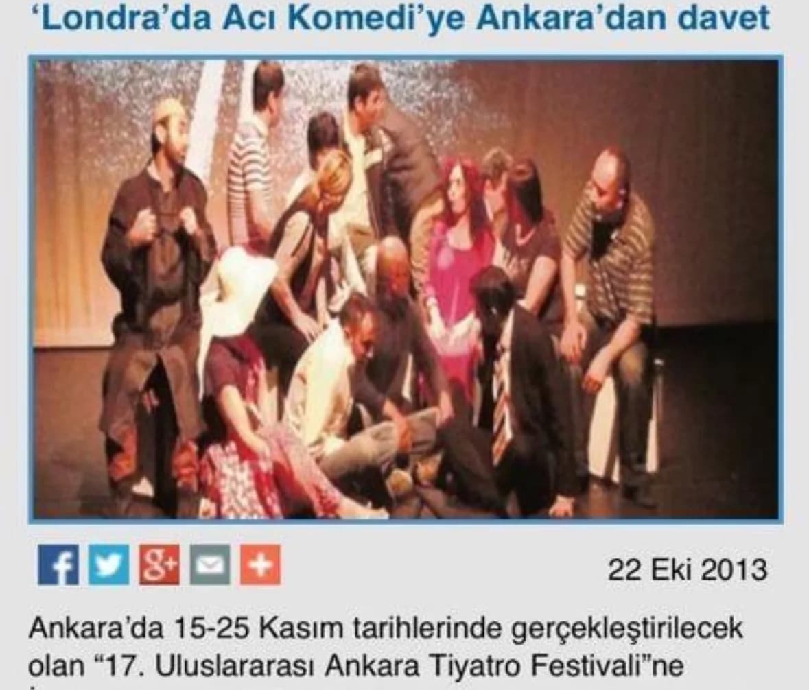 An invitation from Ankara for 'Bitter Comedy in London' — press cutting